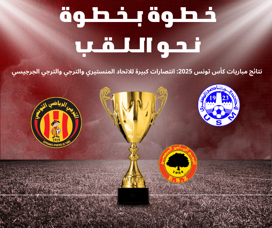 نتائج مباريات كأس تونس 2025: الترجي والاتحاد المنستيري ونجم المتلوي يواصلوا المشوار 🔥 نتائج مباريات كأس تونس 2025: الترجي والاتحاد المنستيري ونجم المتلوي يواصلوا المشوار 🔥